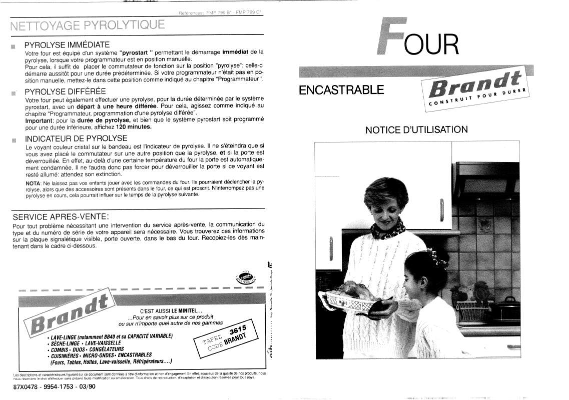 Guide utilisation BRANDT FMP799B de la marque BRANDT