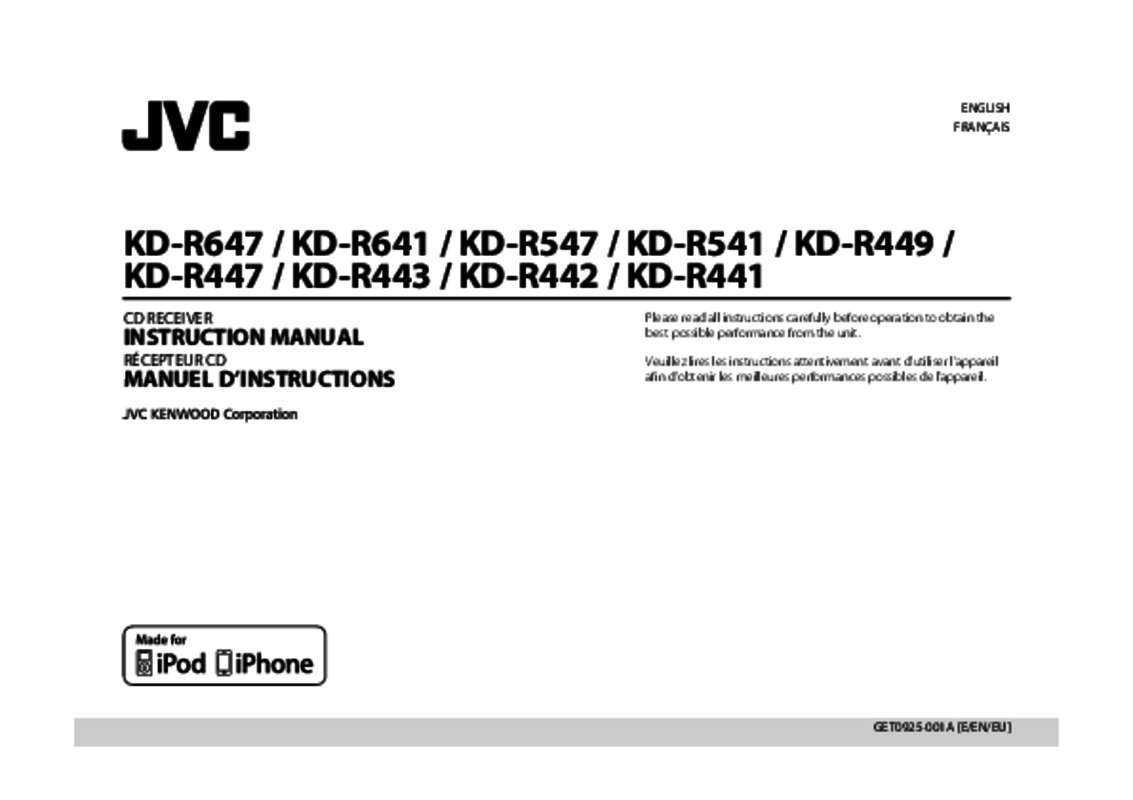 Guide utilisation JVC KD-R441E  de la marque JVC