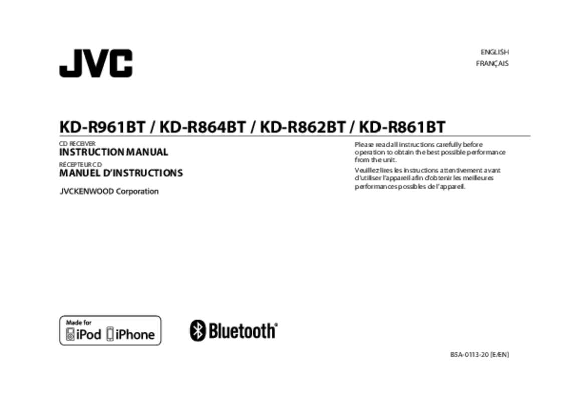 Guide utilisation JVC KD-R961BT  de la marque JVC