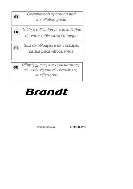 Guide utilisation BRANDT TV300BT1 de la marque BRANDT