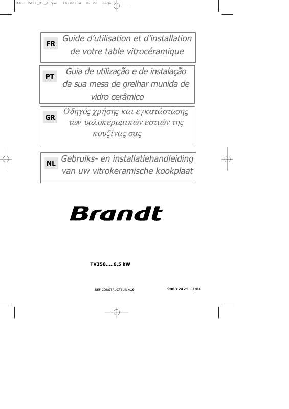 Guide utilisation BRANDT TV350XT1 de la marque BRANDT