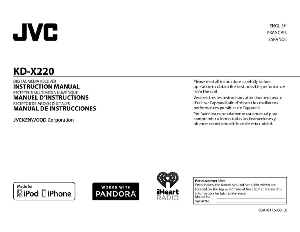 Guide utilisation JVC KD-X220E  de la marque JVC