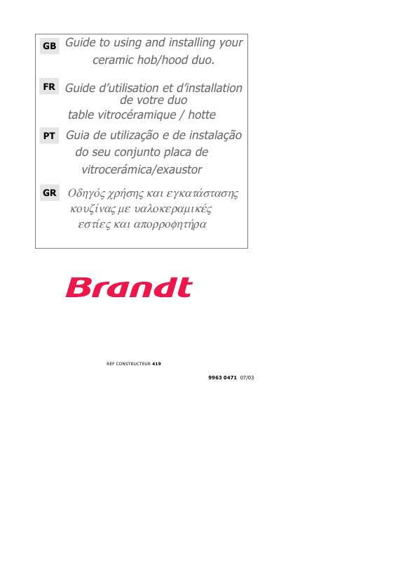 Guide utilisation BRANDT TV399XF1 de la marque BRANDT