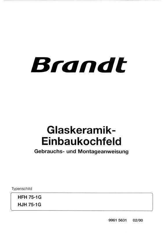 Guide utilisation BRANDT HJH75B1G de la marque BRANDT
