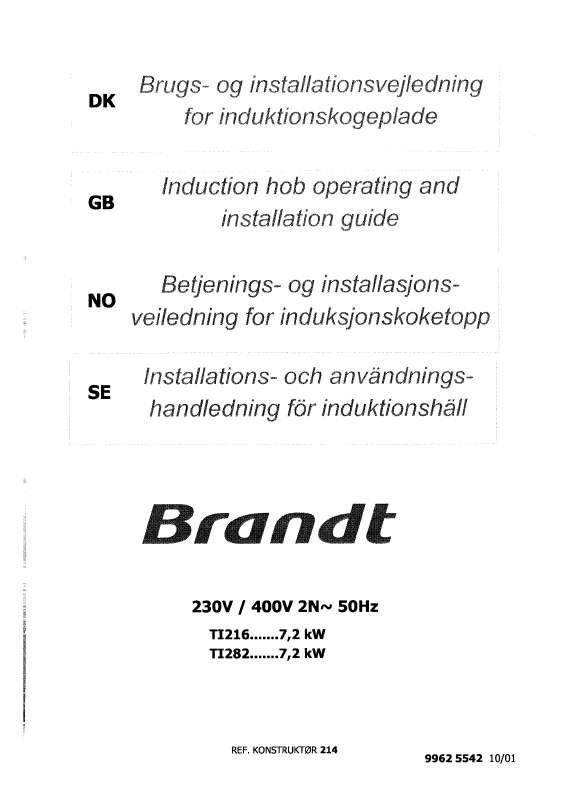 Guide utilisation BRANDT TI216BN1 de la marque BRANDT