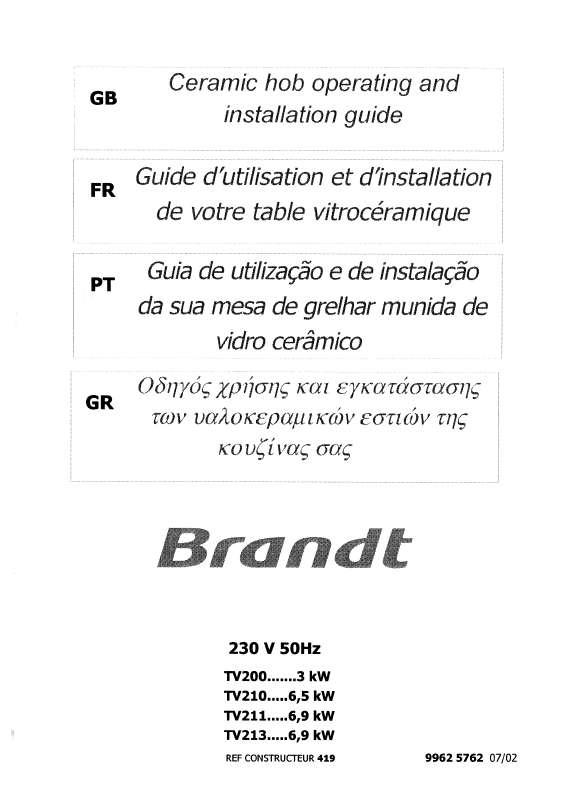 Guide utilisation BRANDT TV200BS1 de la marque BRANDT