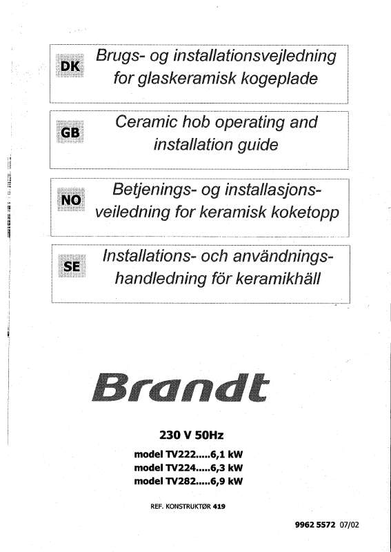 Guide utilisation BRANDT TV222BN1 de la marque BRANDT
