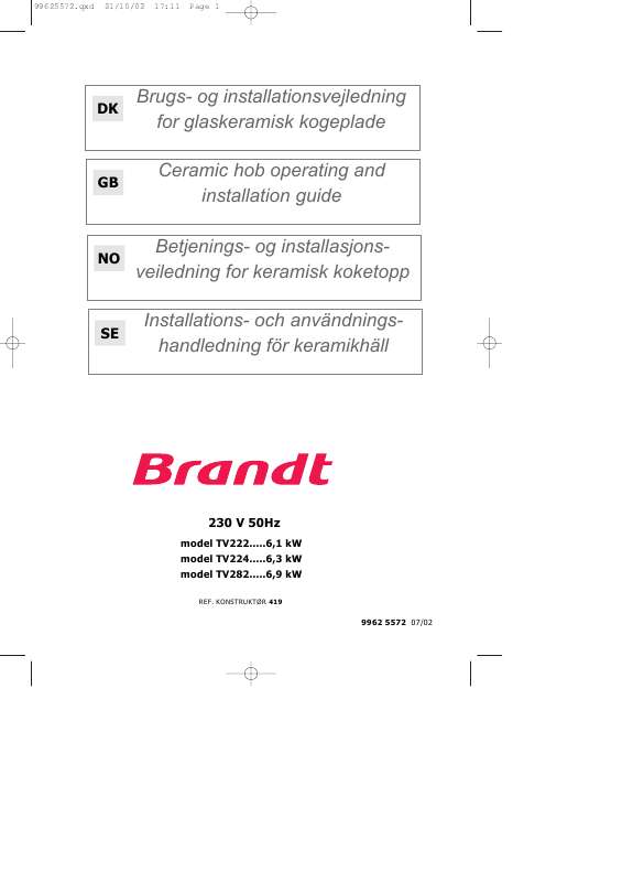 Guide utilisation BRANDT TV224BN1 de la marque BRANDT