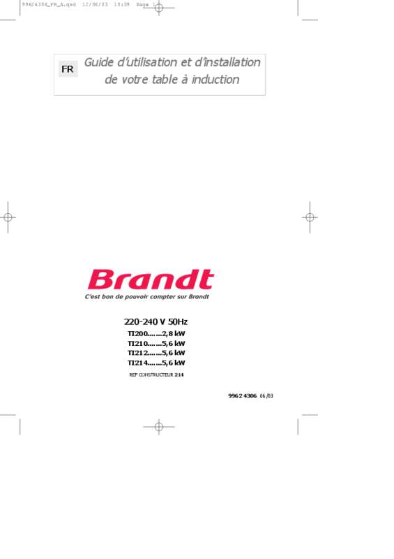 Guide utilisation BRANDT TI200BF1 de la marque BRANDT