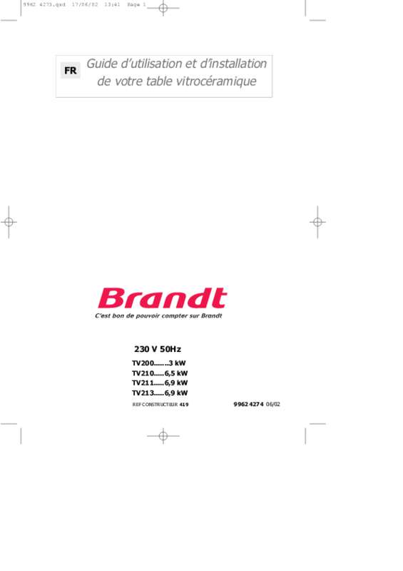 Guide utilisation BRANDT TV200BF1 de la marque BRANDT