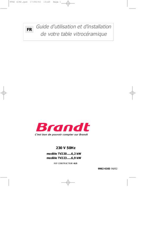 Guide utilisation BRANDT TV223BF1 de la marque BRANDT