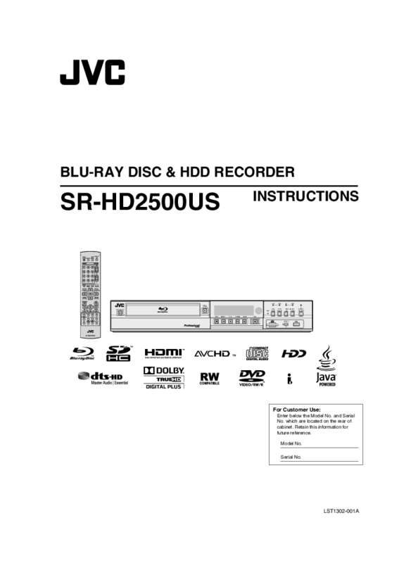 Guide utilisation JVC SR-HD2500EU  de la marque JVC