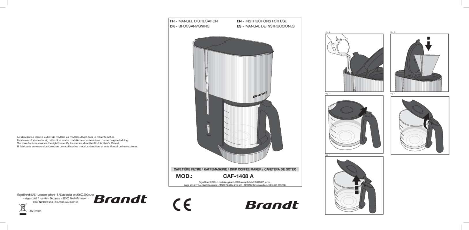 Guide utilisation BRANDT CAF-1408A de la marque BRANDT