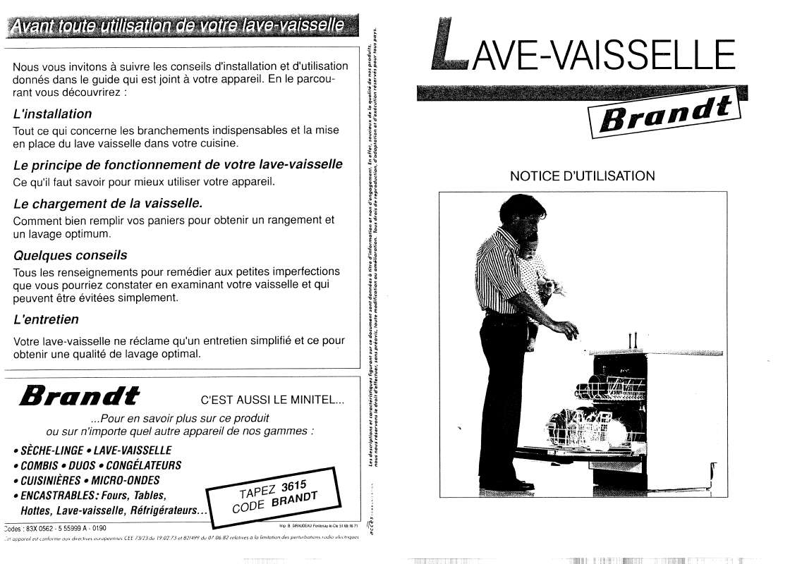 Guide utilisation BRANDT LVE180B de la marque BRANDT