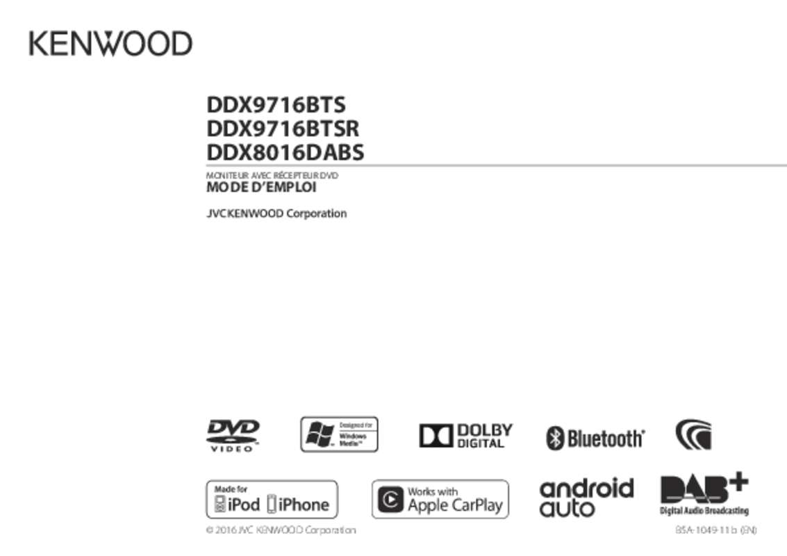 Guide utilisation KENWOOD DDX9716BTS  de la marque KENWOOD