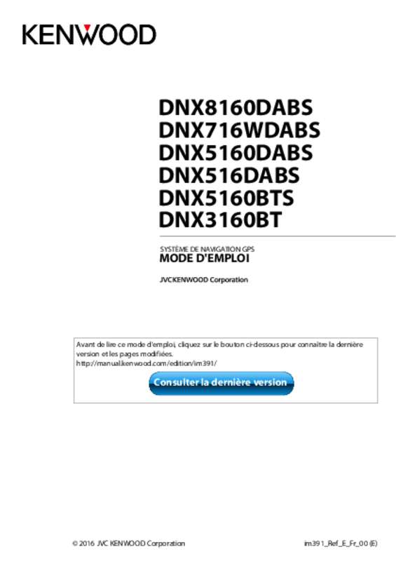 Guide utilisation KENWOOD DNX8160DABS  de la marque KENWOOD