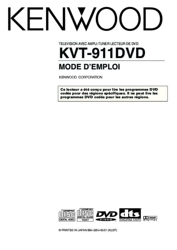 Guide utilisation KENWOOD KVT-911DVD  de la marque KENWOOD