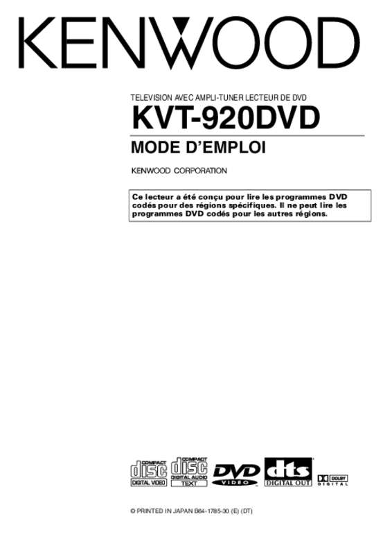 Guide utilisation KENWOOD KVT-920DVD  de la marque KENWOOD
