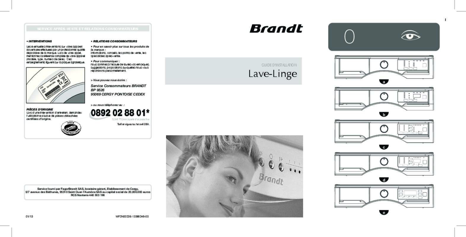 Guide utilisation BRANDT BWF 184 T de la marque BRANDT