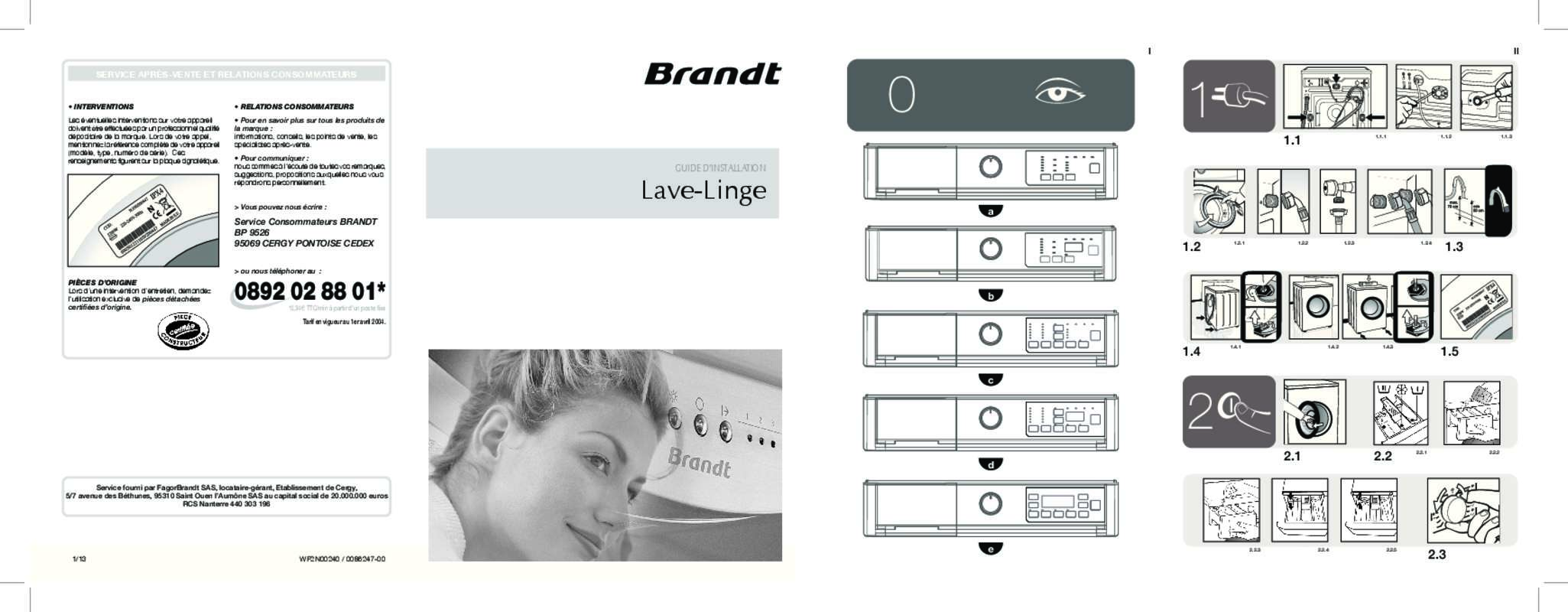 Guide utilisation BRANDT BWF3374 de la marque BRANDT