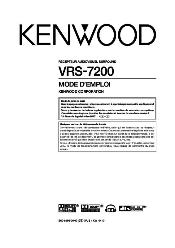 Guide utilisation  KENWOOD VRS-7200  de la marque KENWOOD