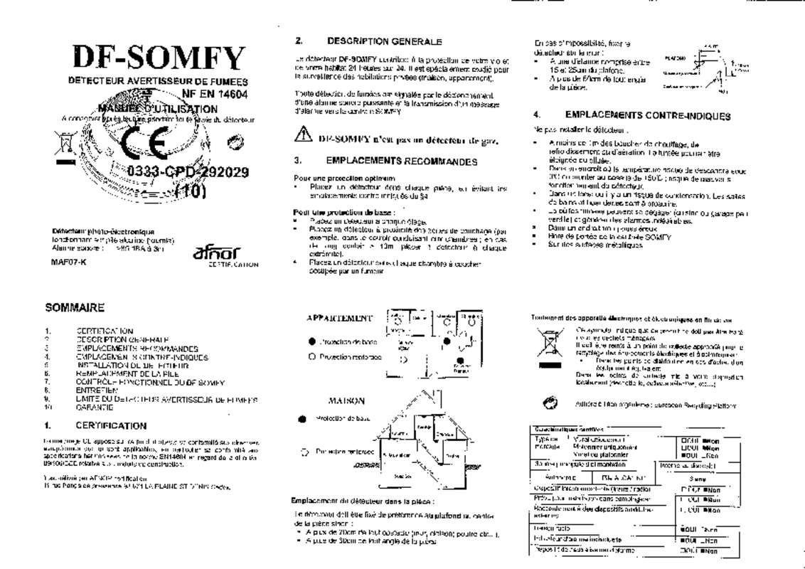 Guide utilisation SOMFY DETECTEUR DE FUMEE 2400443  de la marque SOMFY