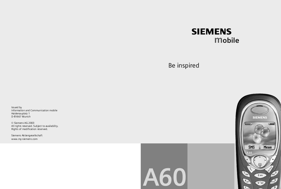 Guide utilisation SIEMENS A60  de la marque SIEMENS
