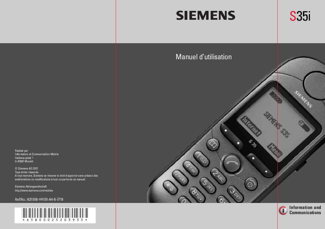 Guide utilisation SIEMENS S35I  de la marque SIEMENS