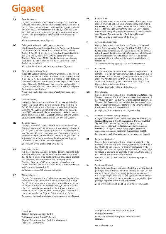 Guide utilisation SIEMENS GIGASET 2011 COMFORT  de la marque SIEMENS