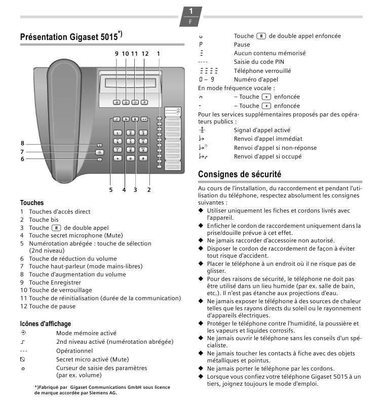 Guide utilisation SIEMENS GIGASET 5015  de la marque SIEMENS