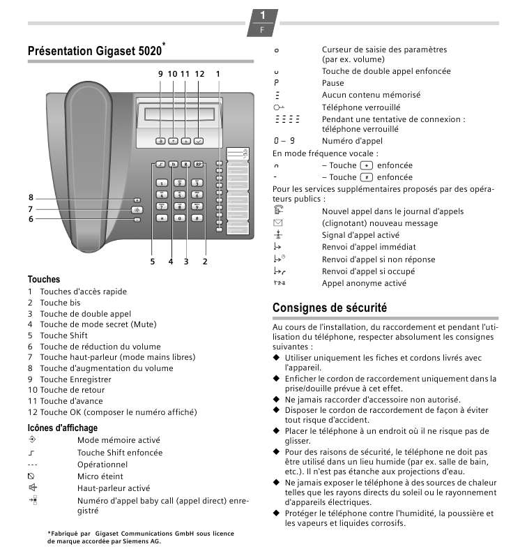 Guide utilisation SIEMENS GIGASET 5020  de la marque SIEMENS