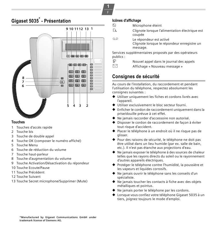 Guide utilisation SIEMENS GIGASET 5035  de la marque SIEMENS