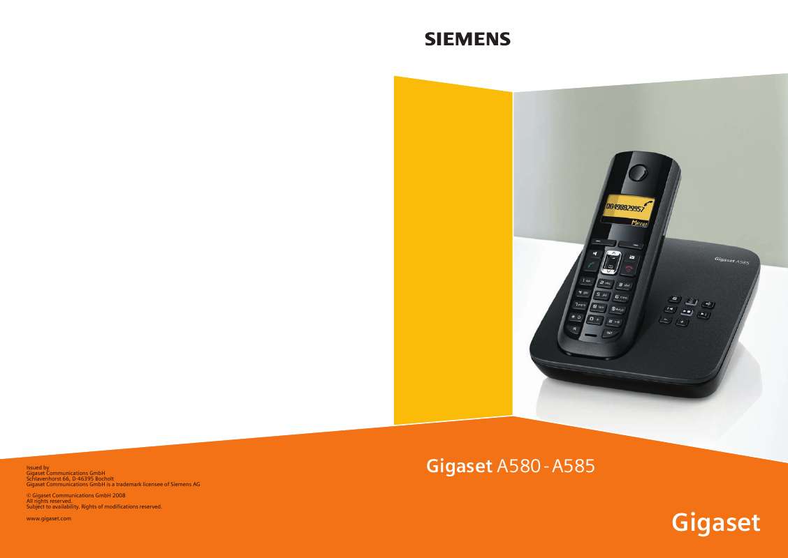 Guide utilisation SIEMENS GIGASET A580  de la marque SIEMENS