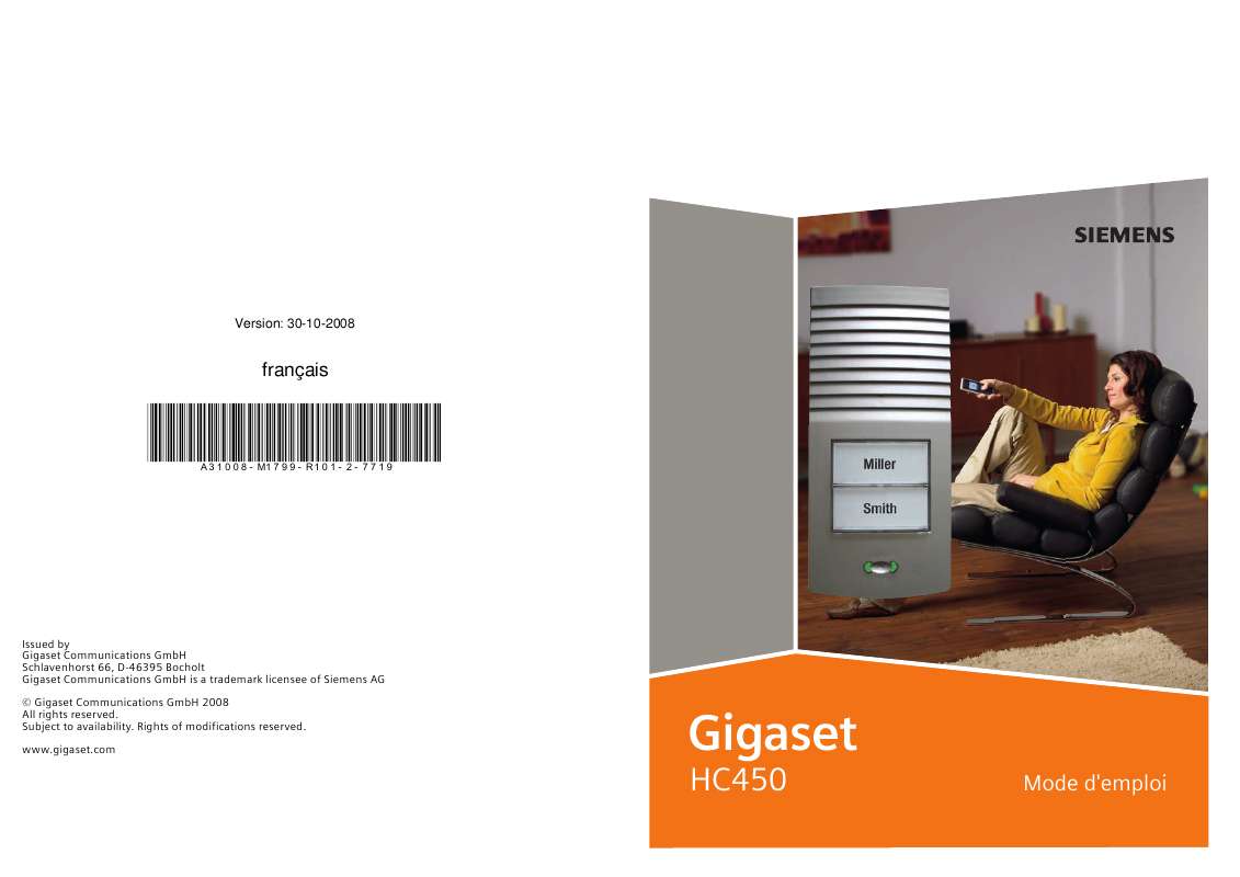 Guide utilisation SIEMENS GIGASET HC450  de la marque SIEMENS