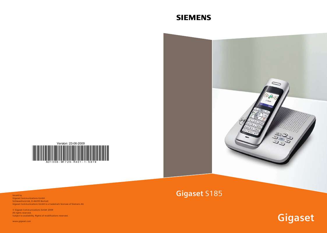 Guide utilisation SIEMENS GIGASET S185  de la marque SIEMENS