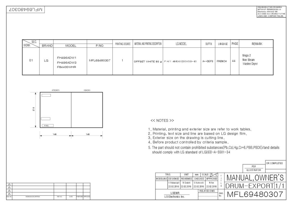 Guide utilisation LG TURBOWASH F94841 WH de la marque LG