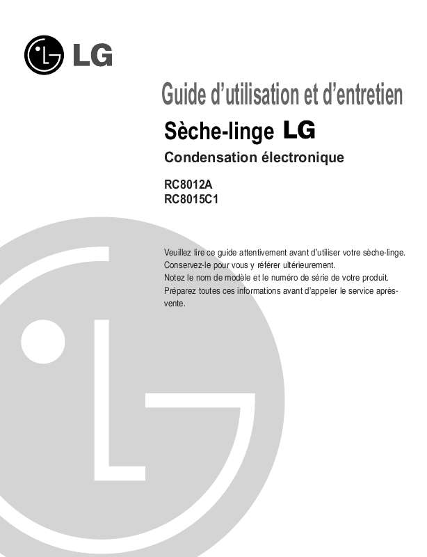 Guide utilisation LG RC-8012A de la marque LG