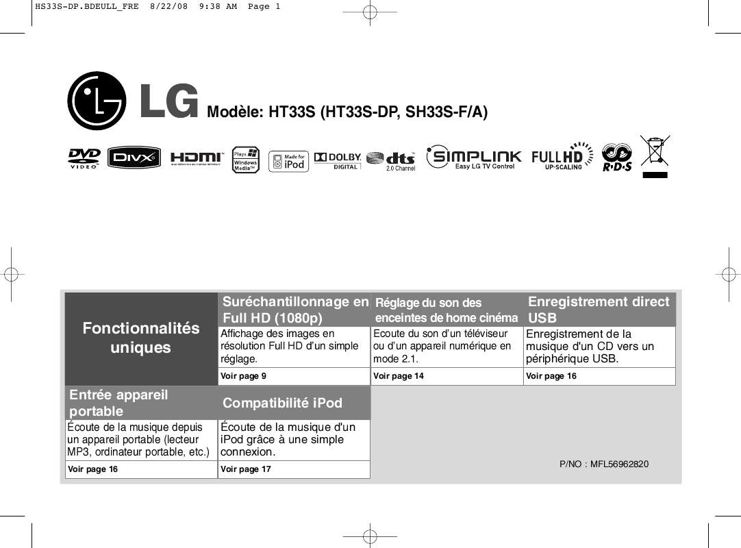 Guide utilisation LG HT33S  de la marque LG