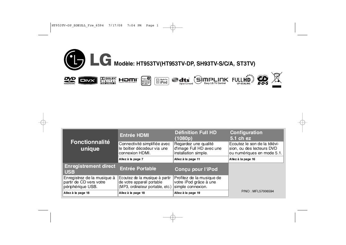 Guide utilisation LG HT953TV  de la marque LG