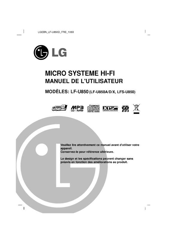 Guide utilisation LG LF-U850D  de la marque LG
