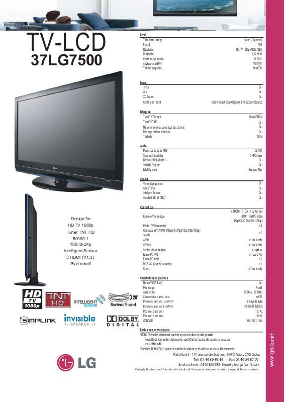 Guide utilisation LG 37LG7500  de la marque LG