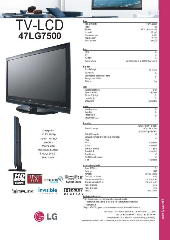 Guide utilisation LG 47LG7500  de la marque LG