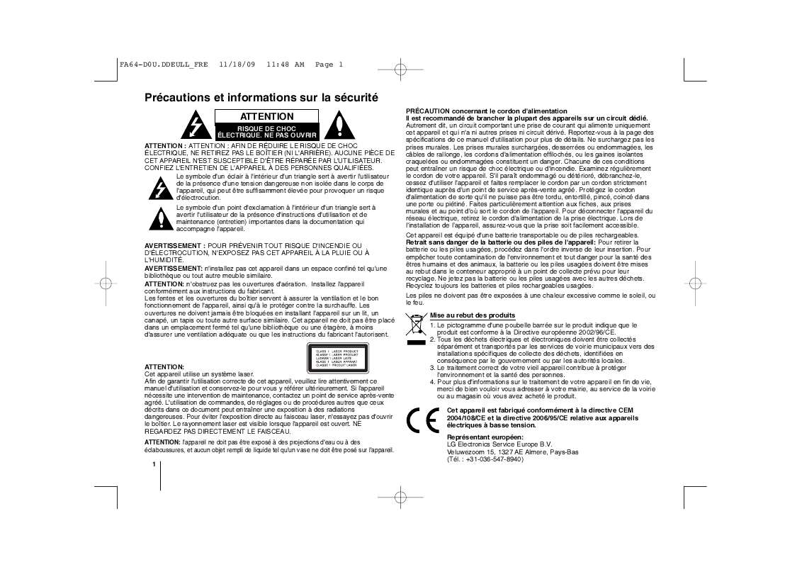 Guide utilisation LG FA64  de la marque LG