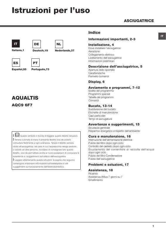 Guide utilisation HOTPOINT AQC9 6F7 TM1 de la marque HOTPOINT