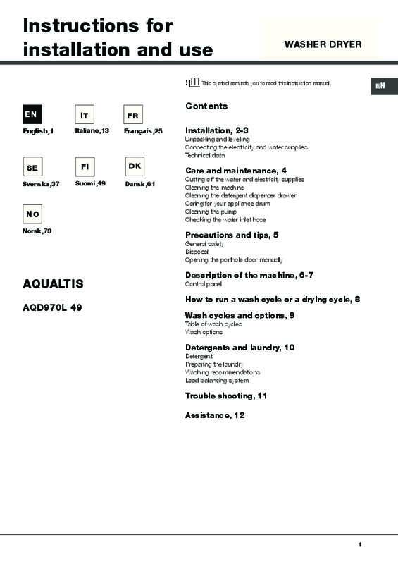 Guide utilisation HOTPOINT AQD970L 49 EU de la marque HOTPOINT
