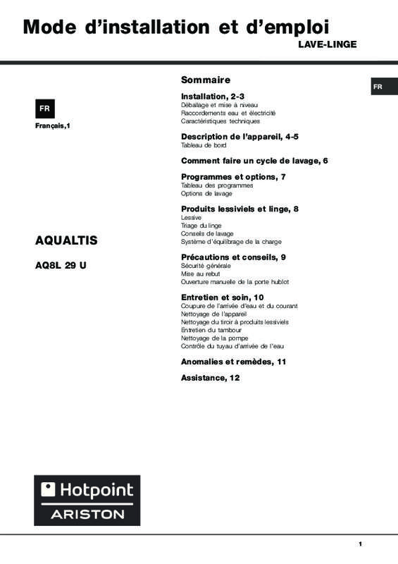 Guide utilisation HOTPOINT AQUALTIS PWAQ82L 29 FR de la marque HOTPOINT