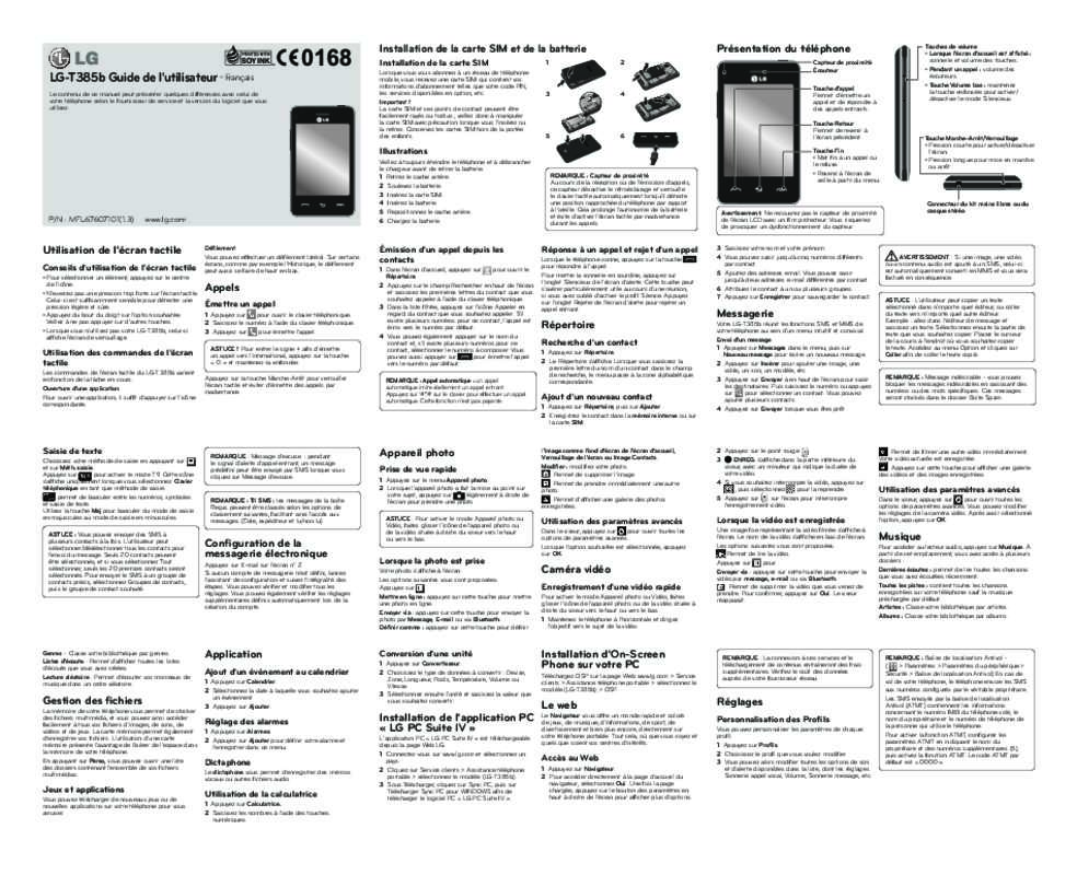 Guide utilisation LG T385  de la marque LG