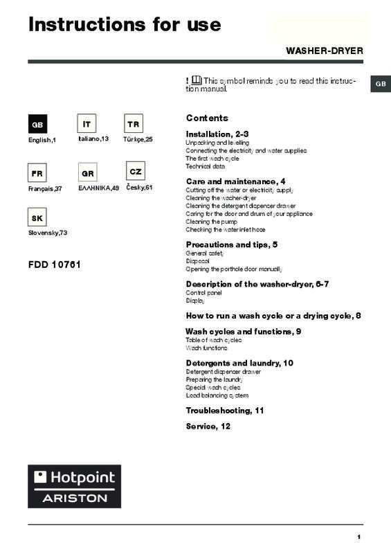 Guide utilisation HOTPOINT FDD10761XR  de la marque HOTPOINT