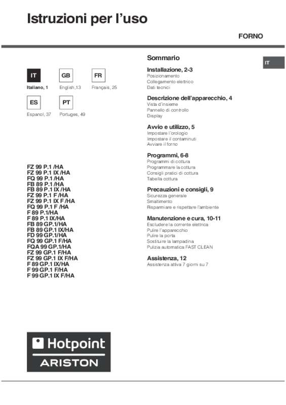Guide utilisation HOTPOINT FQ 99 G P.1 ICE de la marque HOTPOINT