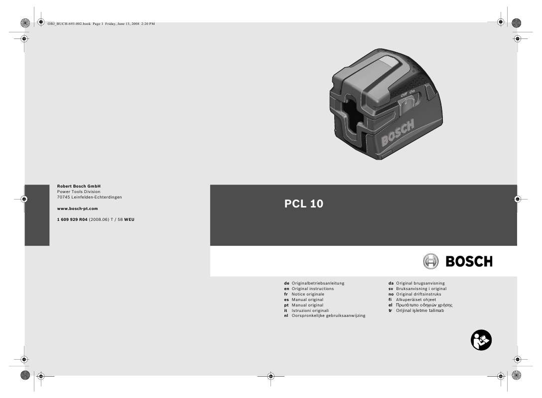 Guide utilisation BOSCH PCL 10  - REV 6-2008 de la marque BOSCH